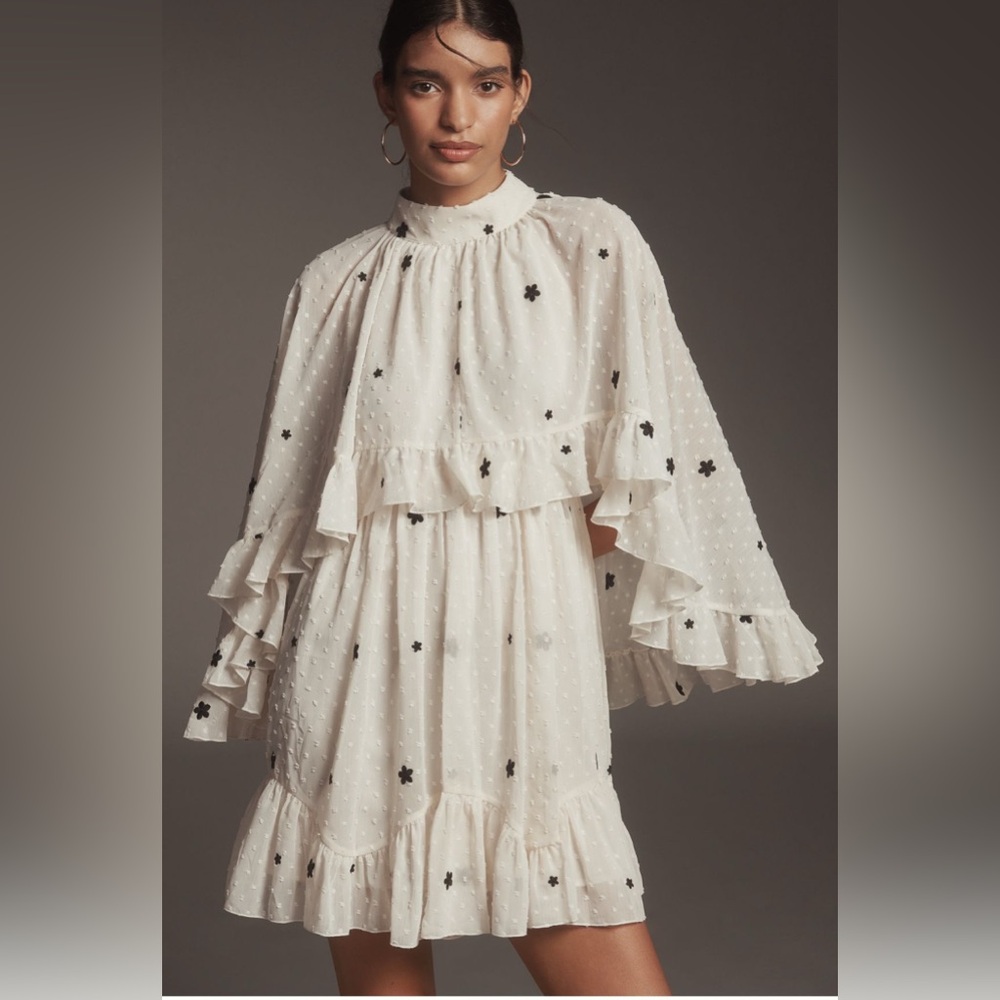 NWT Mare Mare Embroidered Chiffon Cape Swing Mini Dress